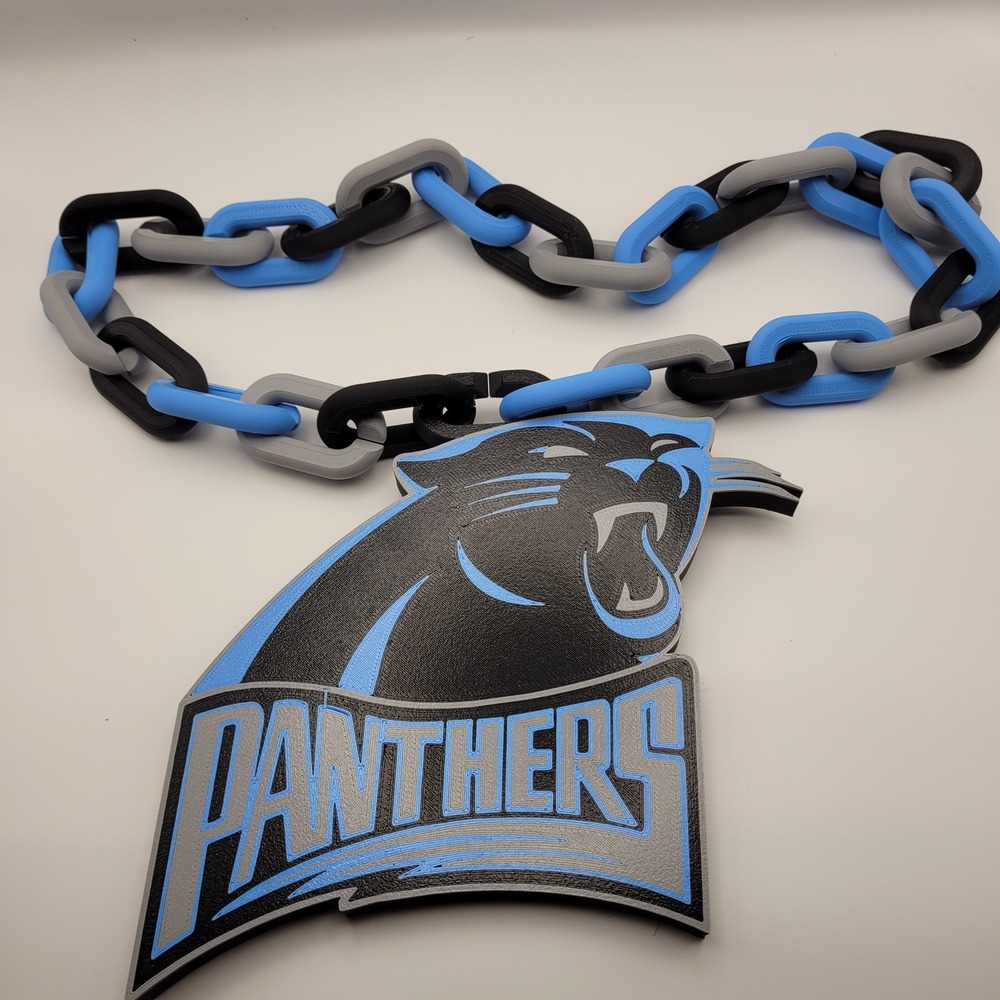 Carolina Panthers Fan Chain 3D Printed Oversized Logo Medallion Necklace Blue